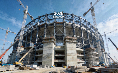 建设中的2026世界杯体育场，现代感十足